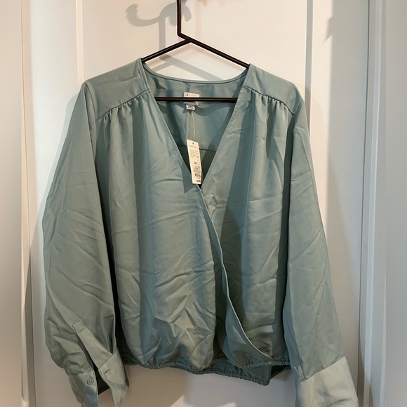 A New Day Seafoam Green Blouse with cross over front - size XXL - Picture 2 of 10